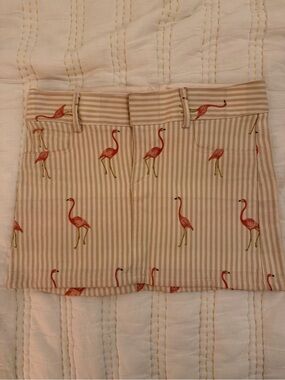 Alice + Olivia Pink & Beige Striped Flamingo Skirt